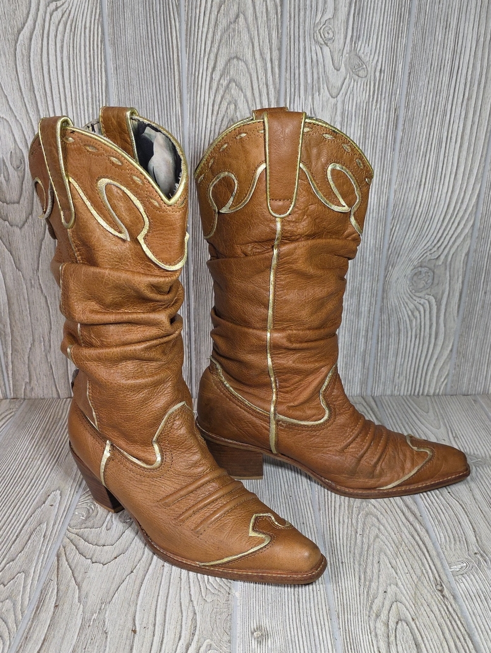 NaNa Slouchy Western Cowgirl Leather Boots Vintage Womens Size 8.5
